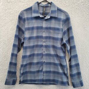 Lululemon Long Sleeve Button Down Striped‎ Shirt Blue Grey Small Pocket